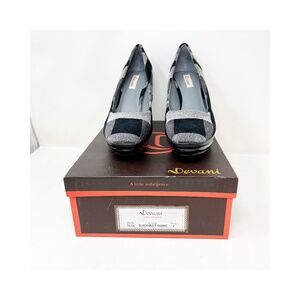 Devani Womens Shoes 8 M Black Gray White Plaid Velvet Leather Heels Pumps NIB